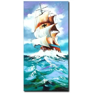 ORIGINAL Acryl Bild Gemälde Boot Abstrakt Malerei Kunst Modern Meer HANDGEMALT - Bild 1 von 7