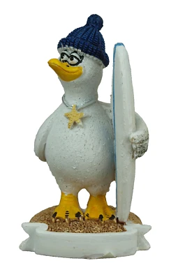 Deko Figur Möwe Wollmütze Surfbrett und Seestern-Kette maritime Dekoration 8cm - Bild 1 von 4