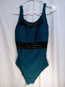 Daci Illusion Waist Swimsuit Built in Cups Teal & Black Size 14W NWT - Picture 1 of 3