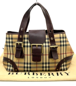 Auth Burberry Nova Check PVC x Leather Light Yellow Tote Bag NS040995 - Picture 1 of 19