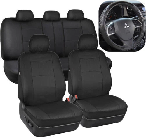 Solid Black Synth Leather Auto Car Seat Covers & Steering Wheel Grip for Car SUV - Image 1 of 4