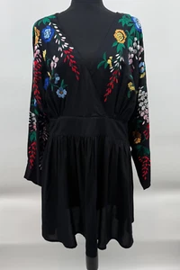 Asos Dress Women 8 NEW Black Embroidered Wrap V Neck Long Sleeve Lightweight - Picture 1 of 15