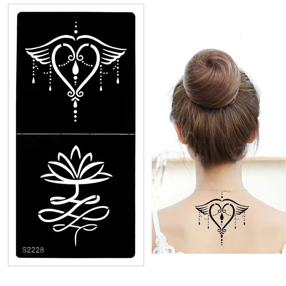 JUSTFOX Henna Tattoo Schablone Airbrush Stencil Blume Herz Lotusblume Kina Dövme