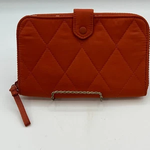 Vera Bradley Quilted Orange Floral Wallet Wristlet Snap Button Zip Around - Picture 1 of 6
