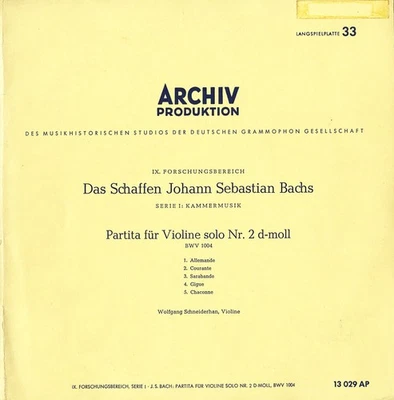 BACH Partita for Violin Solo 2 B.1004 SCHNEIDERHAN Archiv AP-13029 10" EX Silver - Image 1 of 3