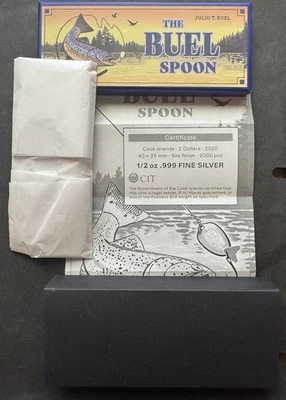 2020 Cook Islands  $2 Buel Spoon Fishing Lure Shaped 1/2 oz .999 Silver - Image 1 of 4