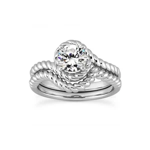 1/2ct F SI1 Round Natural Certified Diamond 18k  Halo Ring with Matching Band - Picture 1 of 3