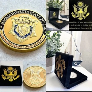 MASSACHUSETTS STATE POLICE Challenge Coin With Special Black Velvet Case - Picture 1 of 7