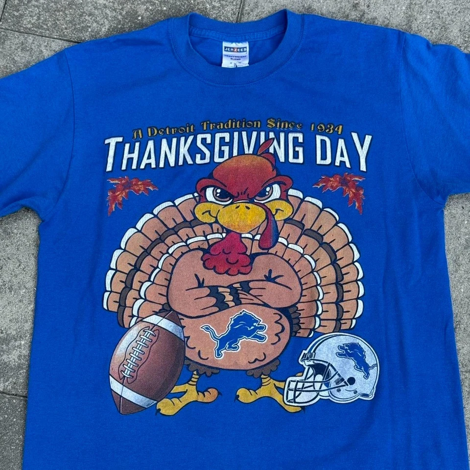 Detroit Lions Acción de Gracias Turquía NFL Manga Corta Color Real Camisa KV35968 Foto 1 de 1