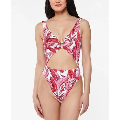 Traje de baño Jessica Simpson Paradiso Palm de una pieza Monokini rosa fucsia floral XL Foto 1 de 4