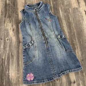 Vintage Y2K Girls XOXO Denim Dress Size 4 Sleeveless Collared Embroidered Belted - Picture 1 of 5