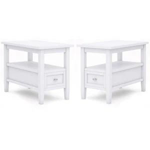 Home Square 2-Piece Wood 14" Rectangle Narrow Side Table Set in White - Picture 1 of 8
