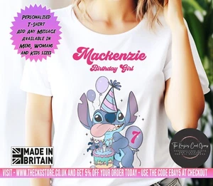 Personalised Angel & Stitch Girl Birthday T-Shirt Top any Age Number Children V4 - Picture 1 of 4