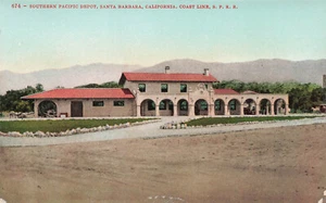 TARJETA POSTAL VINTAGE SOUTH PACIFIC DEPOT SPRR SANTA BARBARA CA c1910 050123 S - Imagen 1 de 2