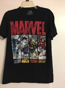 Marvel Superheroes Teeshirt Black Size M Captain America Thor Hulk Iron Man - Picture 1 of 3