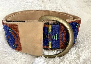 $500 Double D Ranch Suede Leather Beaded Wide Belt Size 34 Large - Picture 1 of 12