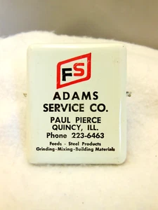 VINTAGE METAL CLIP ADVERTISING FS ADAMS SERVICE CO. PAUL PIERCE QUINCY, ILL. - Picture 1 of 5
