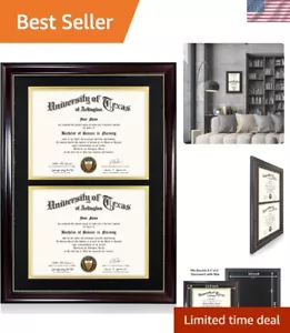 14x20 Double Diploma Frame, Display 8.5x11 Certificate with Black over Gold M... - Picture 1 of 9