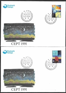 SKV) 1991 FAROE ISLANDS, Europe CEPT, Space, Astronomy, 2 first day covers, XF - Picture 1 of 1