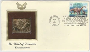 World of Dinosaurs Camarasaurus lámina de oro FDC primer día 1997 cubierta postal estampada - Imagen 1 de 2
