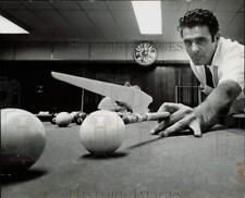 1968 Press Photo Eugene Castiglione plays billiards using his invention