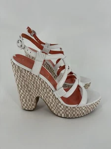 Via Spiga Sandals Womens 7M White Wedges Open Toe Strappy Ankle Buckle Leather - Picture 1 of 13