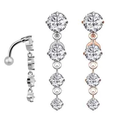 Women Surgical Steel Belly Button Bar Crystal Dangle Navel Ring Body Piercing - image 1 of 4