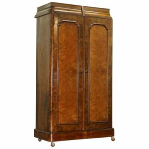 STUNNING VICTORIAN COLLINGE'S BURR WALNUT DOUBLE WARDROBE WITH DRAWERS CUPBOARD - Picture 1 of 12