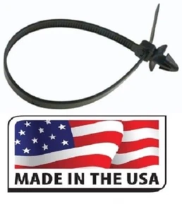 (300) Fascette zip filo nylon nero attacco a spinta 8" (testa freccia) 50 libbre Made USA - Foto 1 di 2
