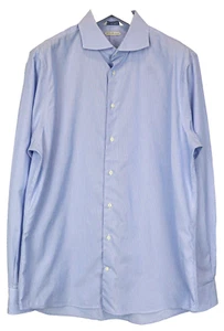 SUITSUPPLY Men Shirt 44/17 1/2 Extra Slim Blue Pure Cotton Striped Pattern Twill - Picture 1 of 7
