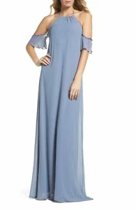 Nuevo Vestido Halter Pizarra Manga Volantes Azul Mujer AMSALE Talla S NG24 - Imagen 1 de 6