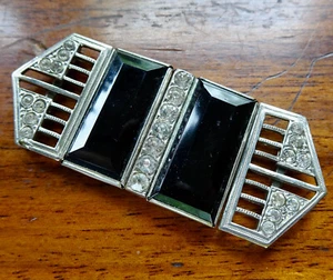 antique art deco french jet black glass rhinestone dress belt buckle clasp -76 - Picture 1 of 3