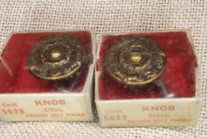 2 Vintage Brass Color Drawer Pulls 1 1/8” Door Knobs French Guilt Finish 1980’s - Picture 1 of 10