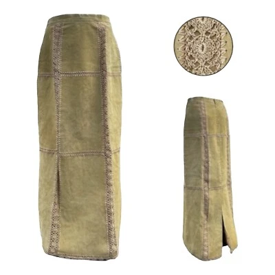 Maxi Falda Vintage Años 90 SMH Mujer 6 Gamuza Cuero Detalle Crochet Boho Festival Foto 1 de 4