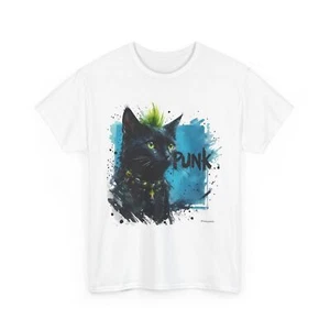 Punk Cat Unisex Heavy Cotton Tee, Cool Cat Shirt, Funny Cat Tee, Pet Lover Gift - Picture 1 of 5