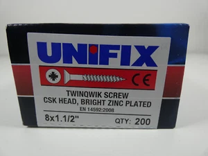 400 Stück UNIFIX TWINQUICK SCHRAUBEN 8 X 1 1/2", blank verzinkt (2 x 200 Stück) - Bild 1 von 1