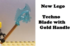 LEGO Blue Techno Blade with Handle GOLD Ninjago Staff Minifigure Weapon Serrated - Picture 1 of 1