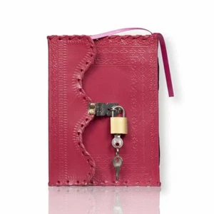 Leather Journal Diary with Lock n Key Brown 7 x 5 Inch Pink US - Picture 1 of 5