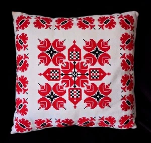 Red and Black Cross Stitch Throw Accent Pillow with zipper 12 x 12" - Picture 1 of 7
