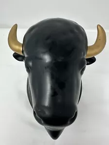 Vintage Matt Schwarz Gold Keramik Bison Kopf Büste Wanddekoration Grenze Kunst - Bild 1 von 8