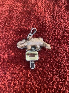 Charles Albert Goldstone Dinosaur Citrine And Garnet Pendant Sterling Unique - Picture 1 of 8