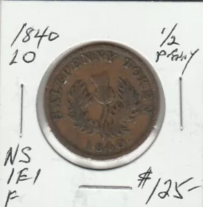 1840 Nova Scotia Half Penny Large 0 NS-1E1 - Bild 1 von 2