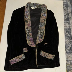 Vintage Victoria's Secret Jacket Black Floral Velvet Womens Medium/large - Picture 1 of 2