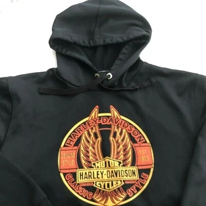 Harley Davidson Black Hoodie Eagle Wings Logo Classic Style Size MEDIUM - Picture 1 of 8