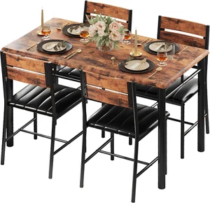 Dining Table Set for 4, Wood Kitchen Table with Upholstered Chairs for Kitchen R - Picture 1 of 12