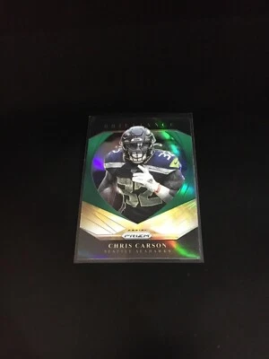 Chris Carson 2020 Panini Prizm brilliance green Prizm Football Card Seahawks 15 - Image 1 of 2