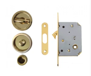 KIT PER PORTA SCORREVOLE TONDO CON SERRATURA DA 50 MM ORO LUCIDO - Picture 1 of 3