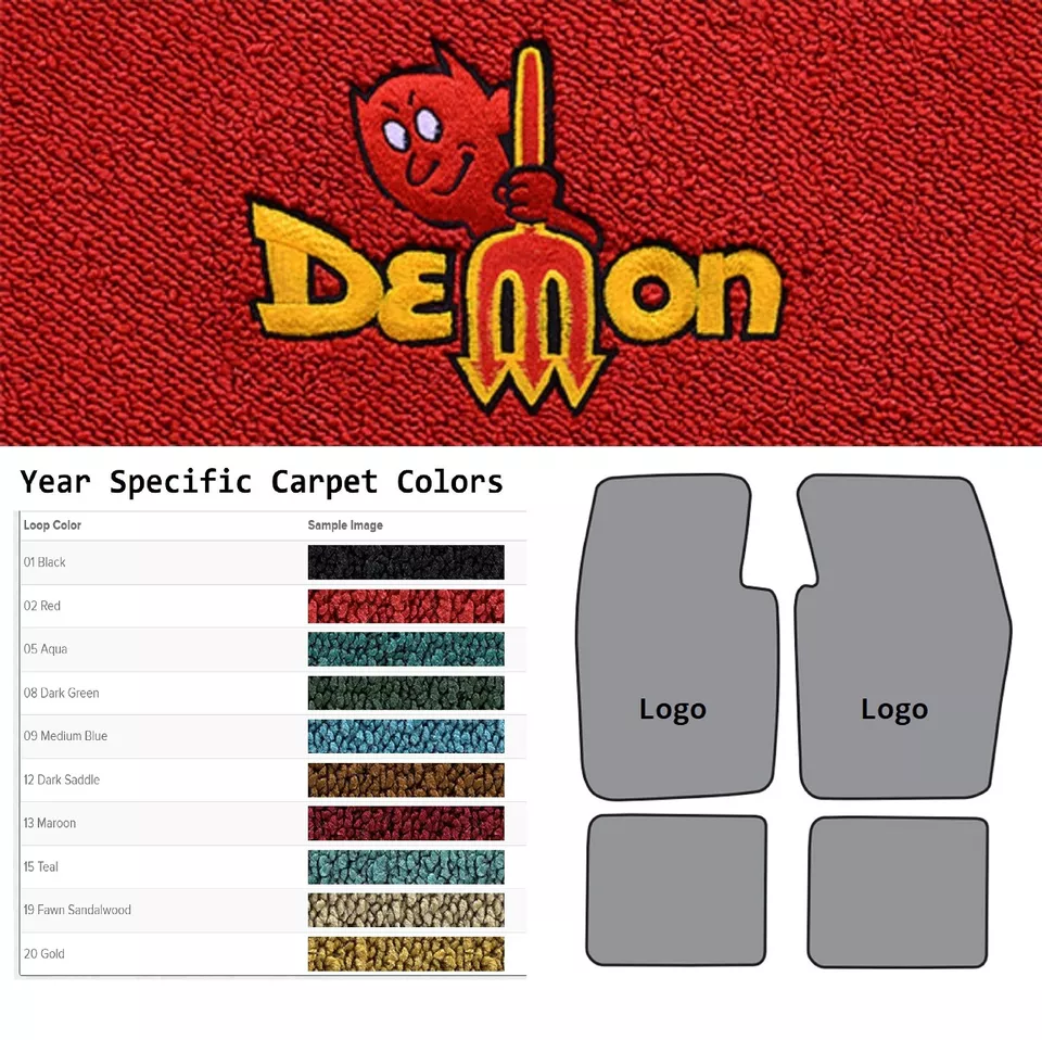 Alfombrillas de bucle ACC 1971-1972 Dodge Dart 2 puertas Demon Devil con logotipo de horquilla 4 piezas Foto 1 de 4