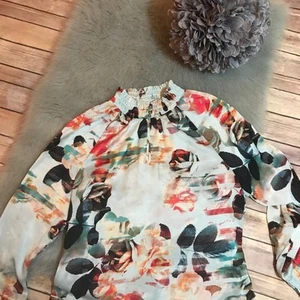 Robert Rodriguez Womens Blouse Size Small Blue Floral Print Ruffles - Picture 1 of 6
