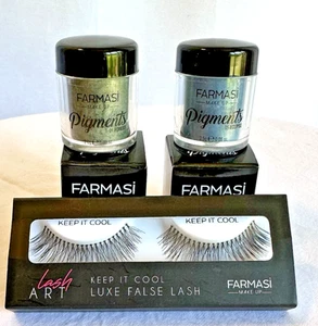 Farmasi Make Up EYESHADOW Pigments  Blue Eclipse & Green Forest & Lashes - Picture 1 of 7
